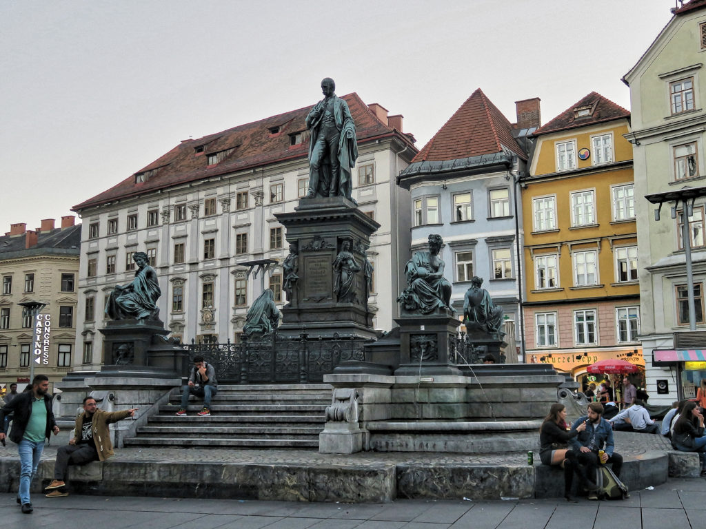 Erzherzog Johann Brunnen - The Archduke Johann Fountain at Hautplatz in Graz, - sculptor - Franz Pönninger