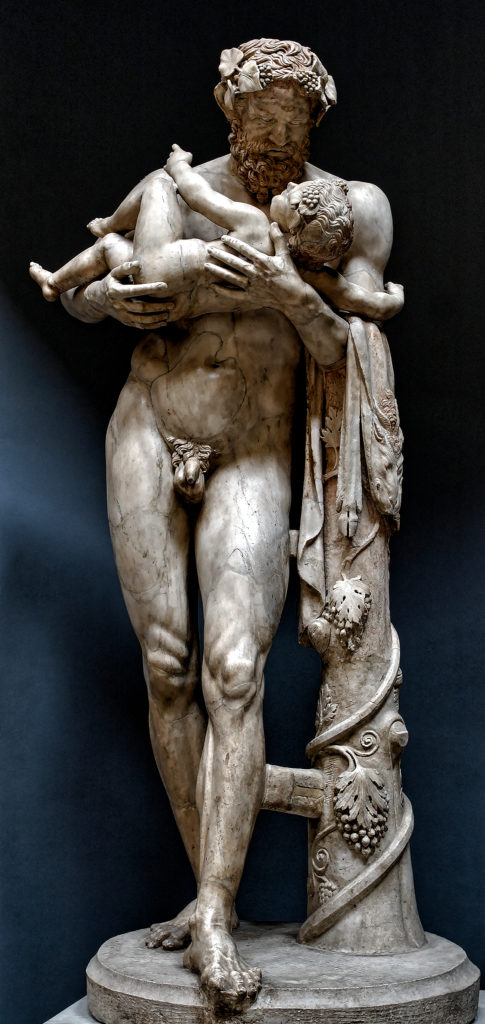 Silenus_and_infant_Dionysos_Vatican_MuseumSilenus holding infant Dionysos, copy Greco-Roman of the school of Lyssipos - Hellenistic original, - Vatican Museum, Braccio_Nuovo